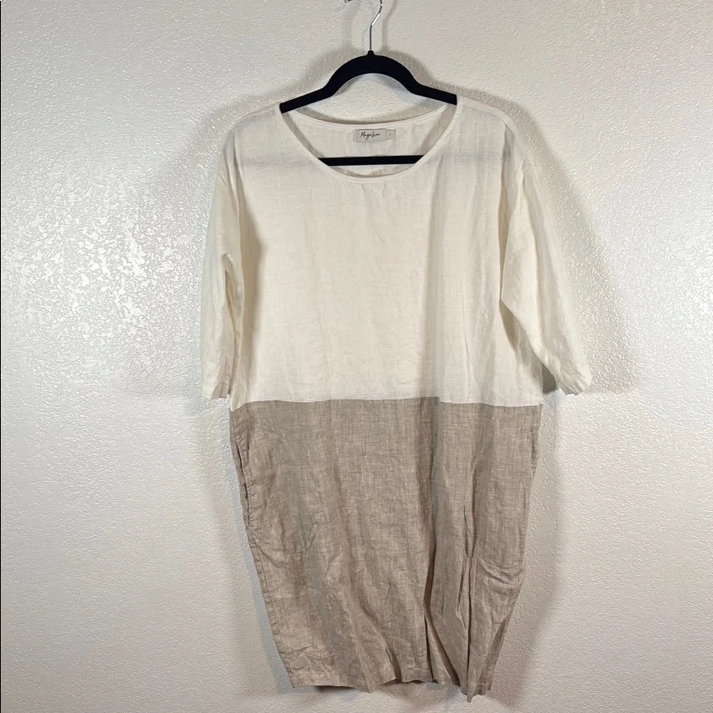 Magic Linen Neutral Linen Tunic Mini Dress Lagenlook Size Large